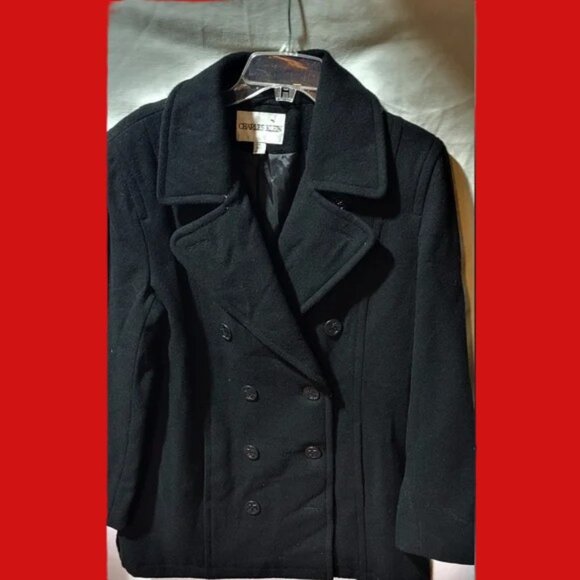 Charles Klien black wool button-up jacket size 12 - Picture 1 of 5